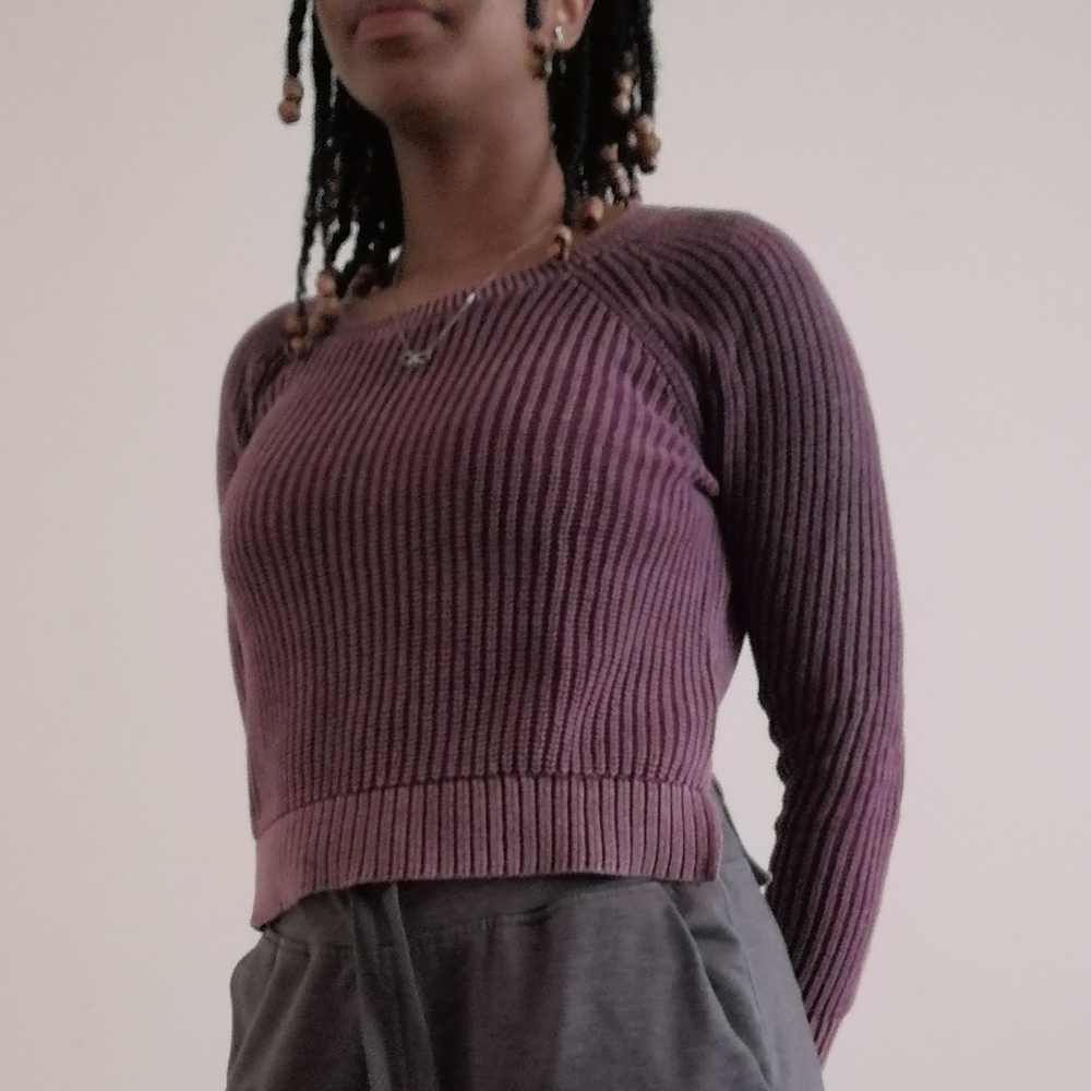 American Eagle Outfitters Crop Knit Purple Long Sleeve Sweater
